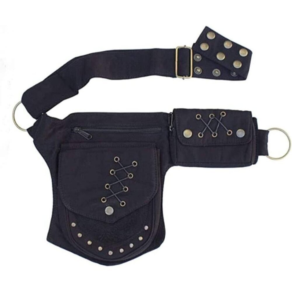 💫 Men Black Waist Bag Faire Festival Lace Utility Hip Accessories Fanny Pack